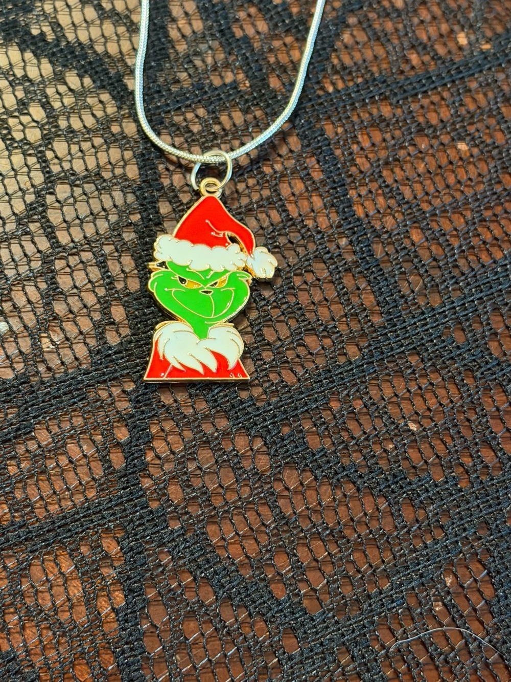 Festive Grinch Enamel Pendant Necklace - Green & Red